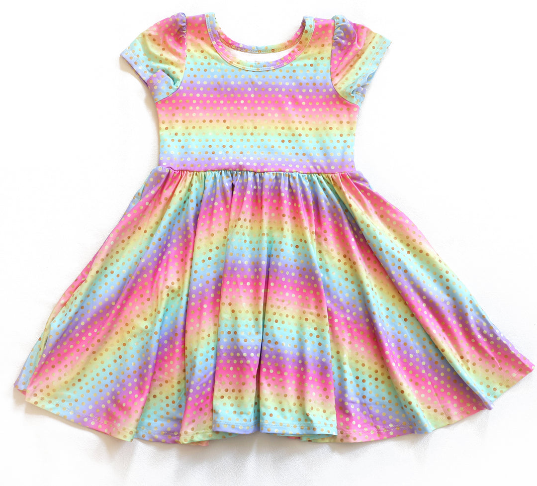 Charlie's Project Rainbow Sparkles Short-Sleeve Hugs Twirl Dress