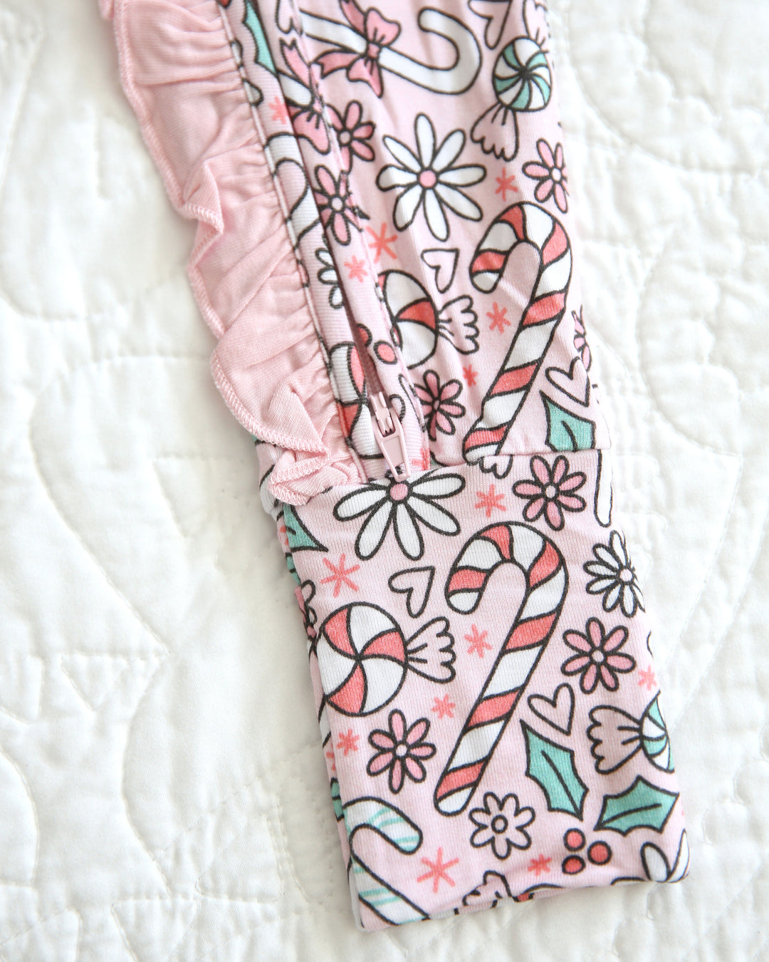 Little Snuggles Candycane Wishes Bamboo Ruffle Zippy Baby Romper