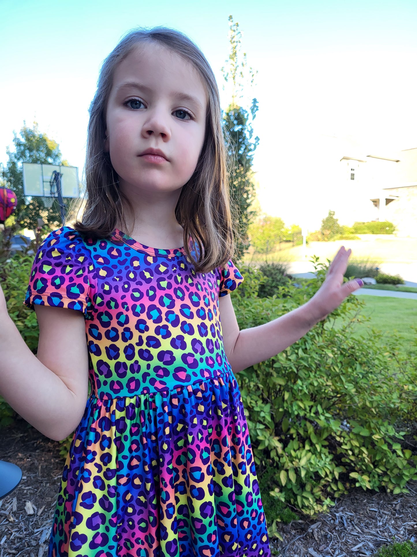 Charlie's Project Rainbow Leopard Short Sleeve Hugs Twirl Dress