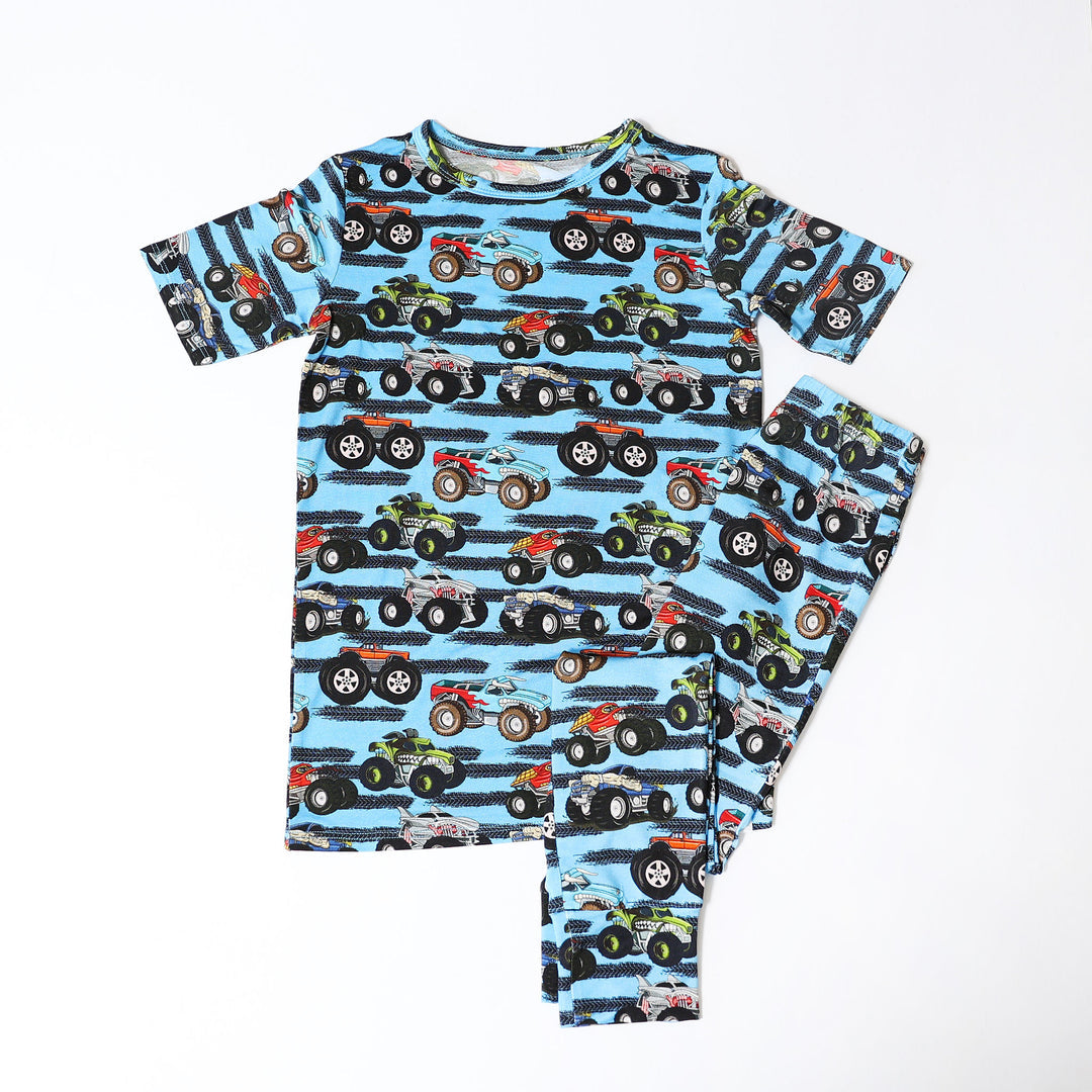 Little Snuggles Monster Trucks Short-Sleeve Pajamas