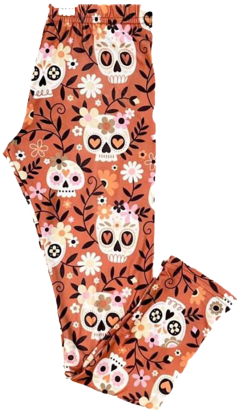 DotDotSmile Burnt Orange Sugar Skulls Leggings
