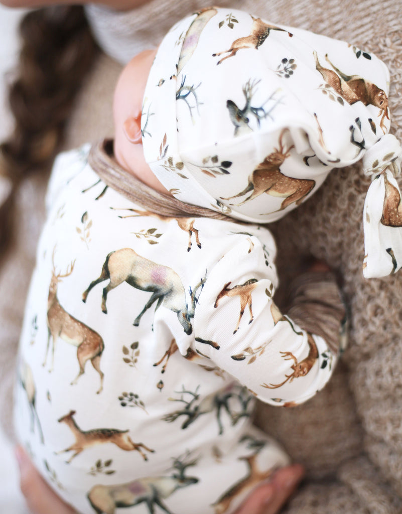 Little Snuggles Forest Dreams Bamboo Baby Knotted Gown with Beanie
