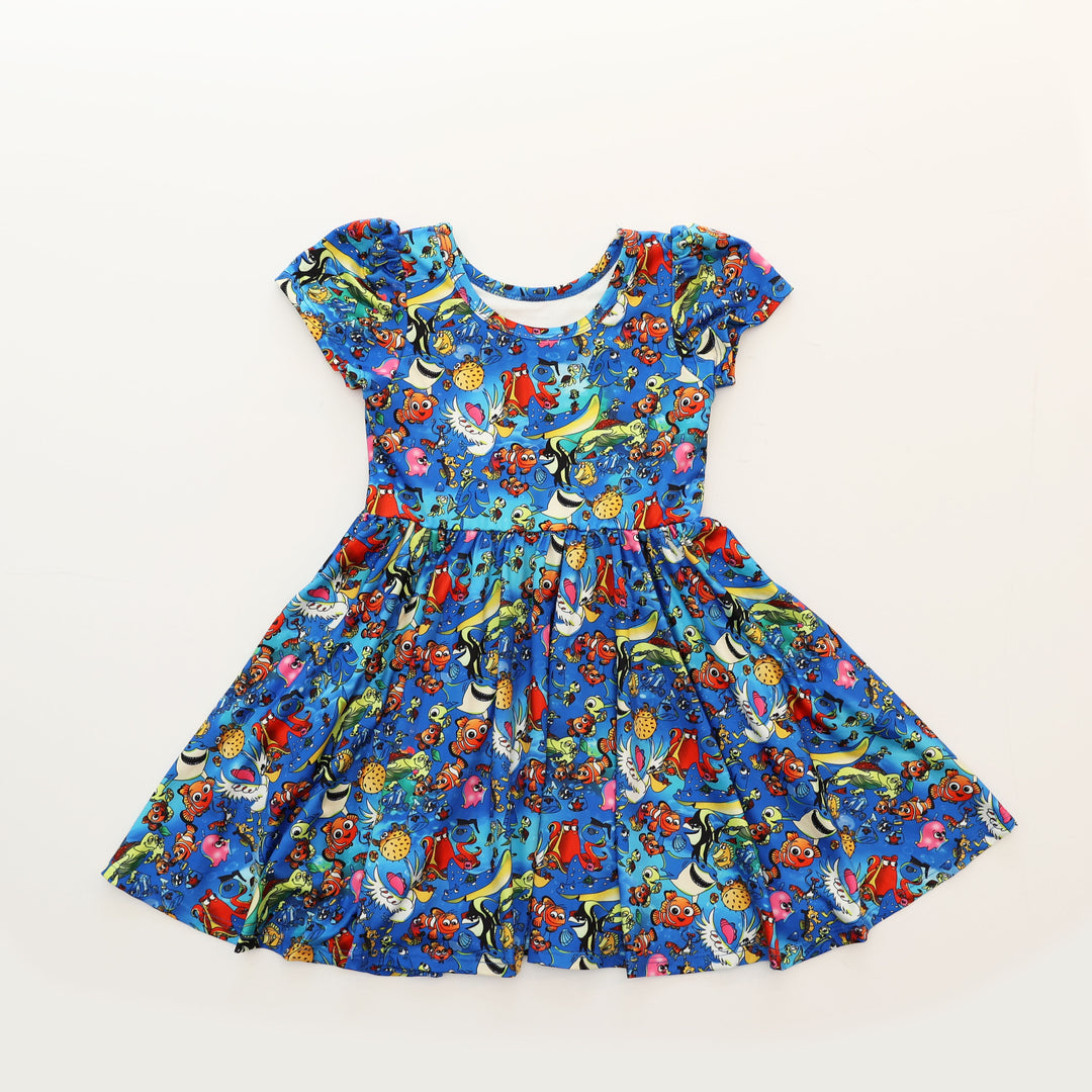 Charlie's Project Keep Swimming Short-Sleeve Hugs Twirl Dress