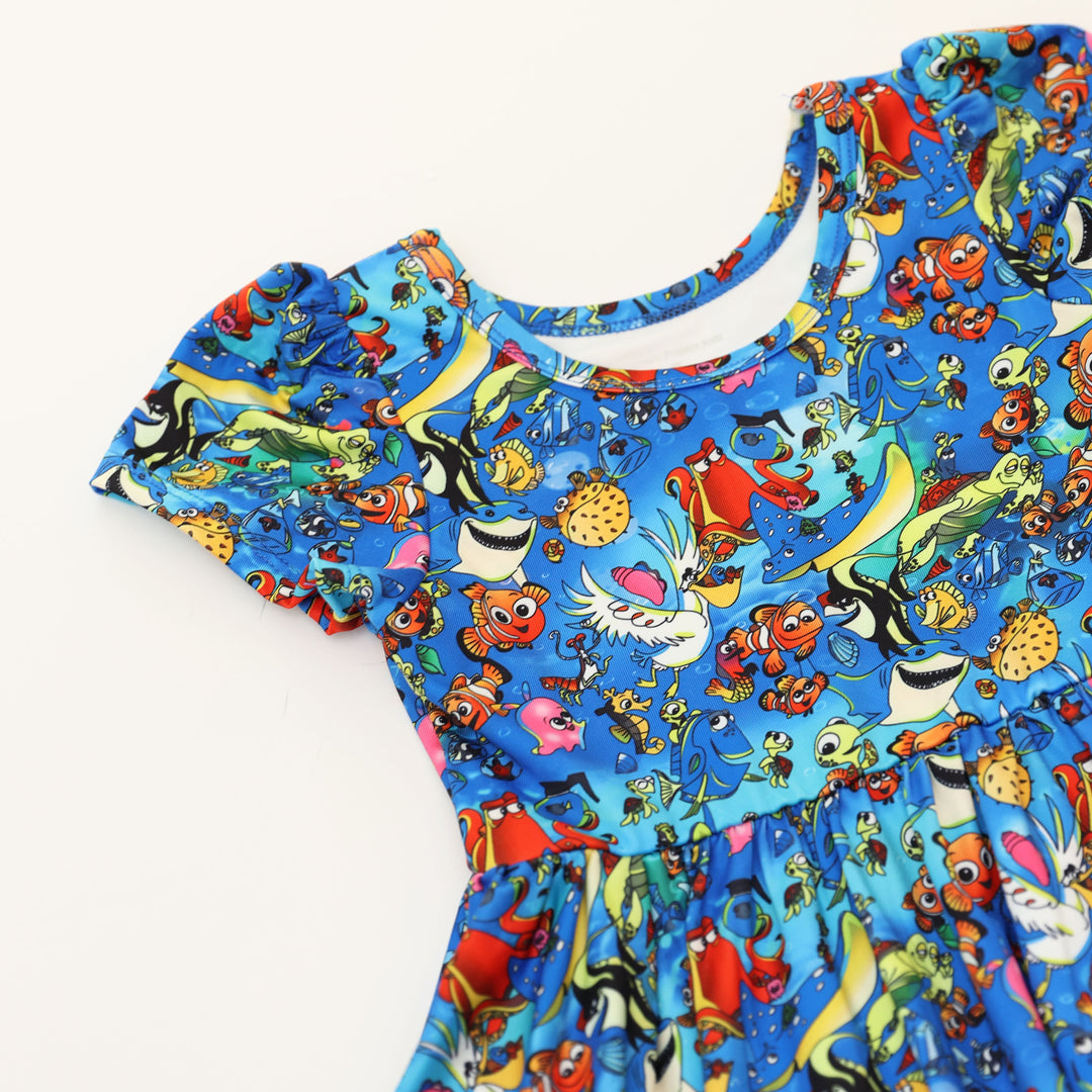 Charlie's Project Keep Swimming Short-Sleeve Hugs Twirl Dress