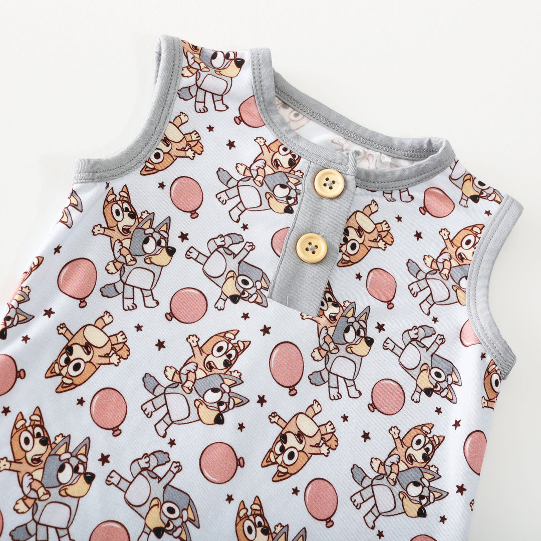 Little Snuggles Birthday Pups Bamboo Sleeveless Baby Romper