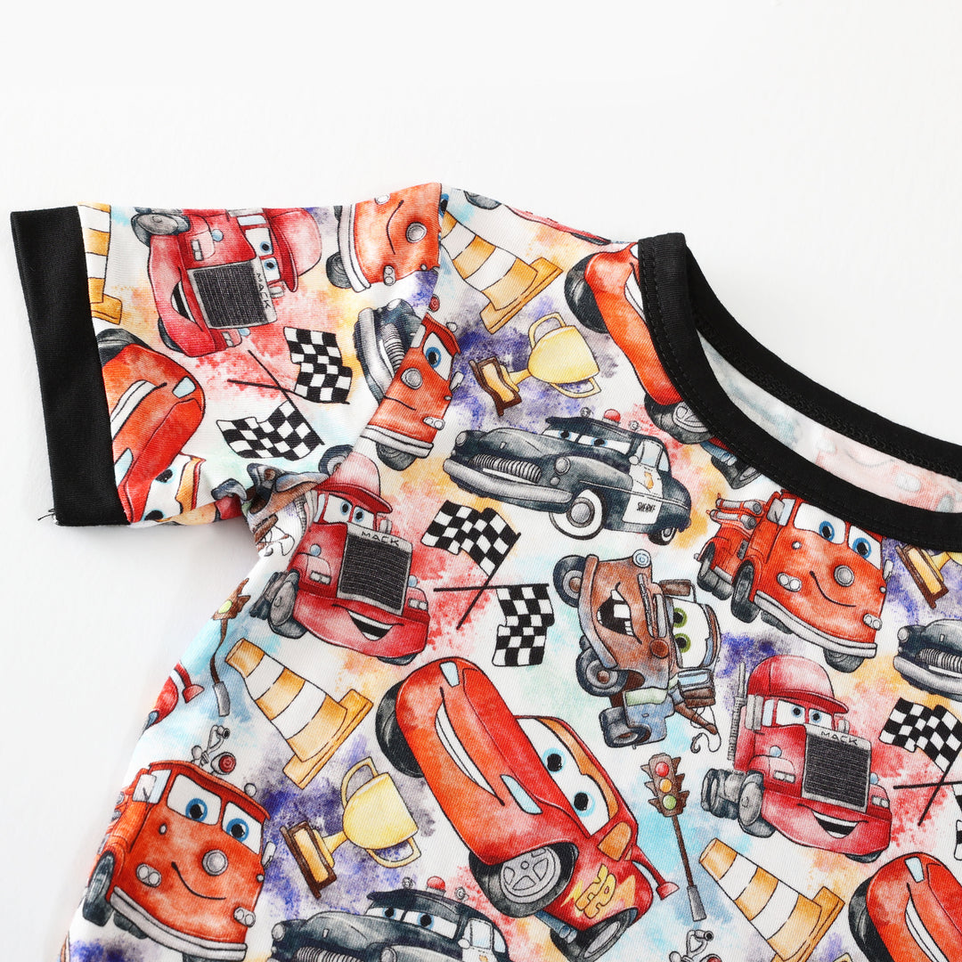 Little Snuggles Cars Go Vroom Short-Sleeve with Shorts Pajamas