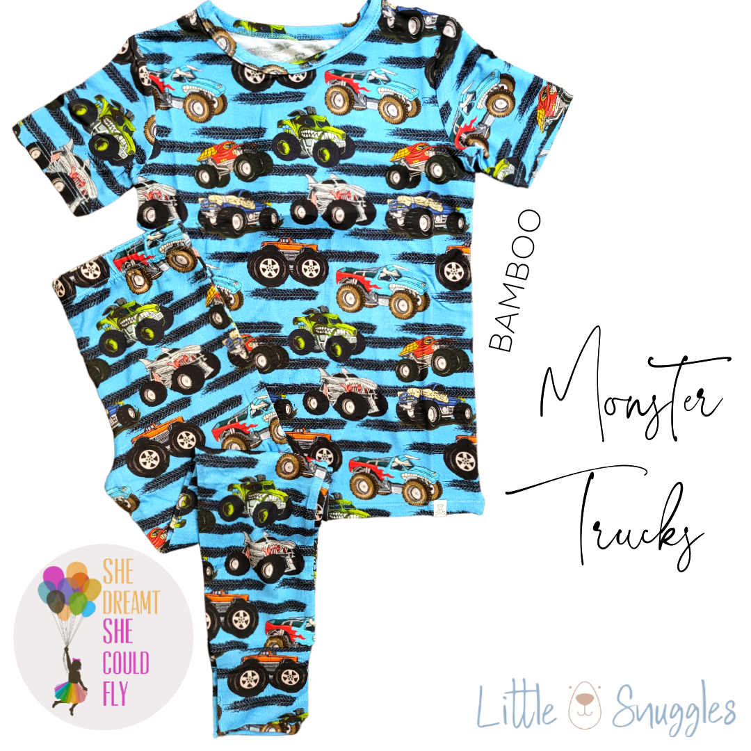 Little Snuggles Monster Trucks Short-Sleeve Pajamas