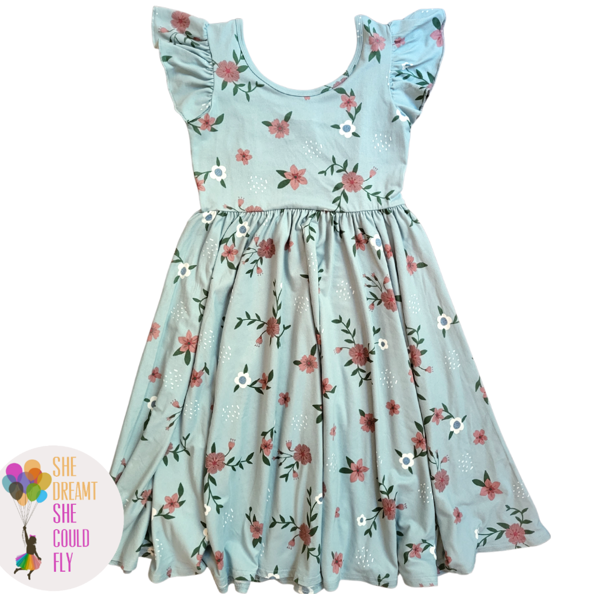 DotDotSmile Dusty Blue Fall Floral Empire Dress