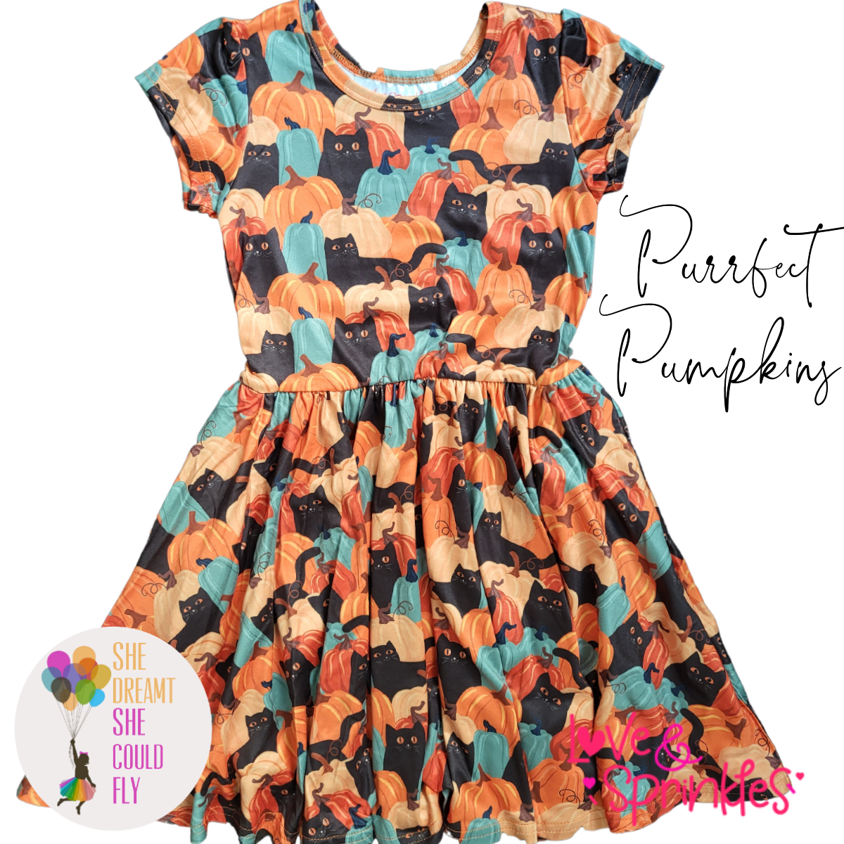 Love & Sprinkles Purrfect Pumpkins Short-Sleeve Dress
