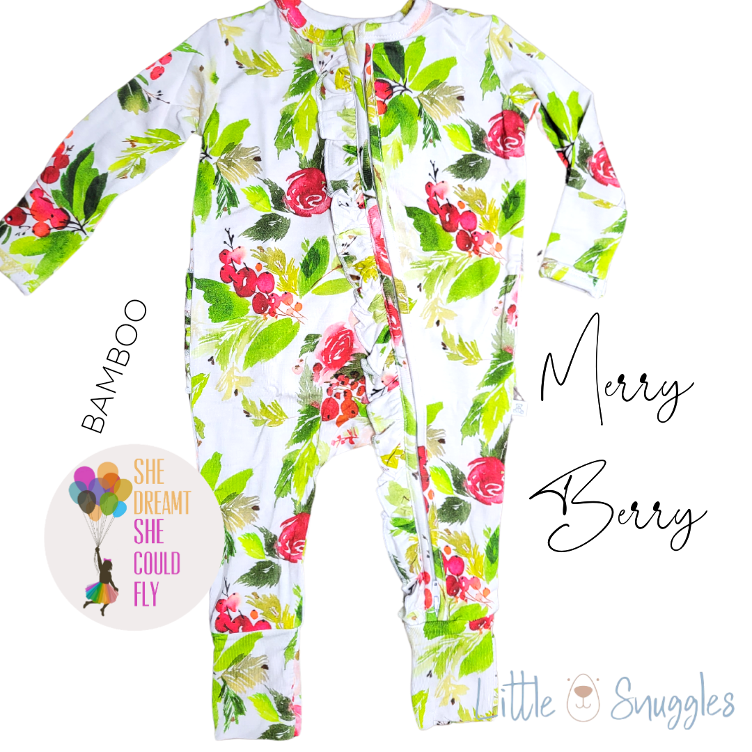 Little Snuggles Merry Berry Bamboo Ruffle Zippy Baby Romper