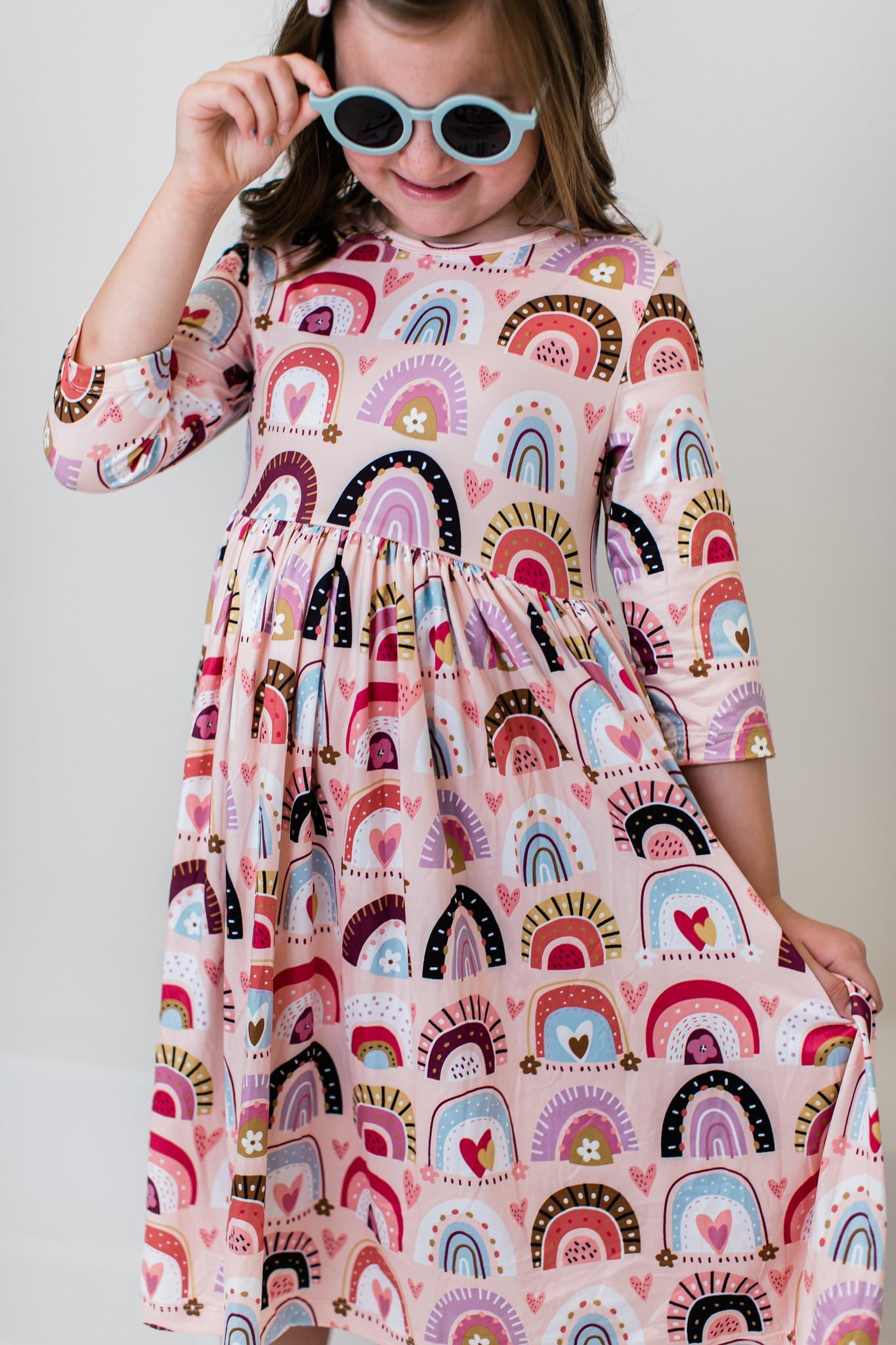 Mila & Rose Boho Rainbows 3/4 Sleeve Twirl Dress