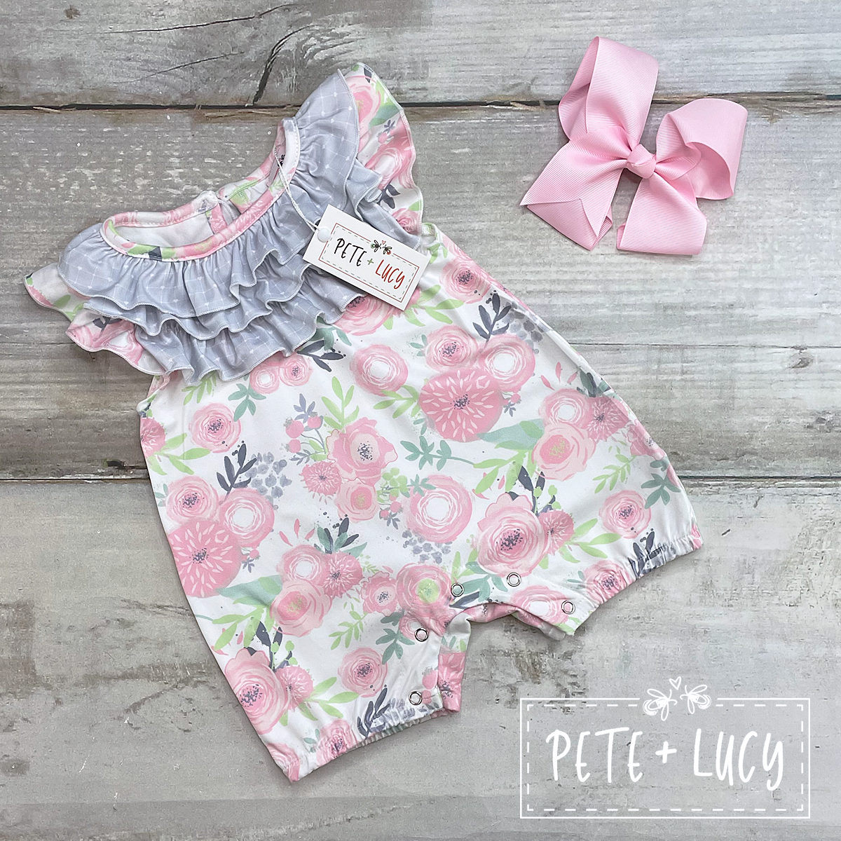 Pete + Lucy Edgy Shabby Chic Girl's Infant Romper