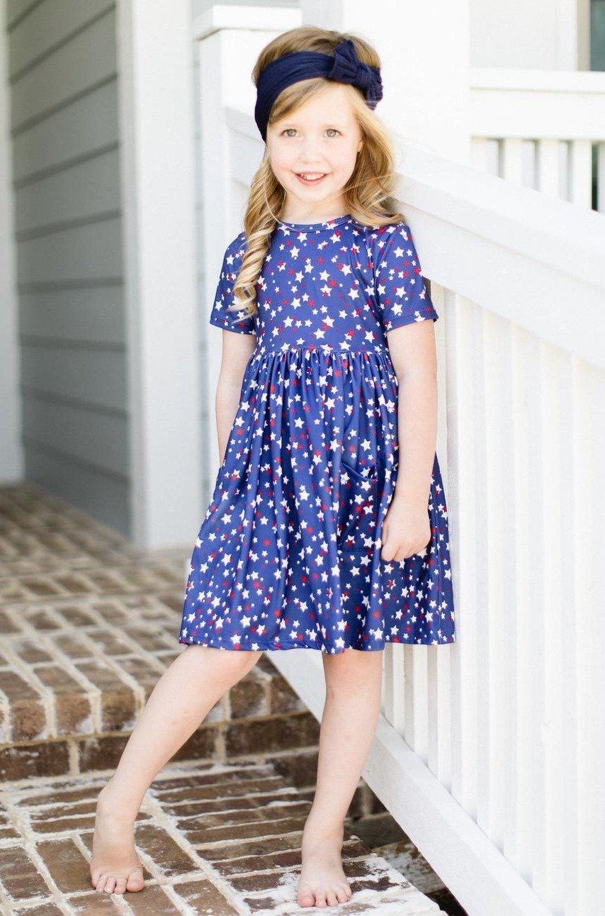 Mila & Rose Star Bright Short-Sleeve Pocket Twirl Dress