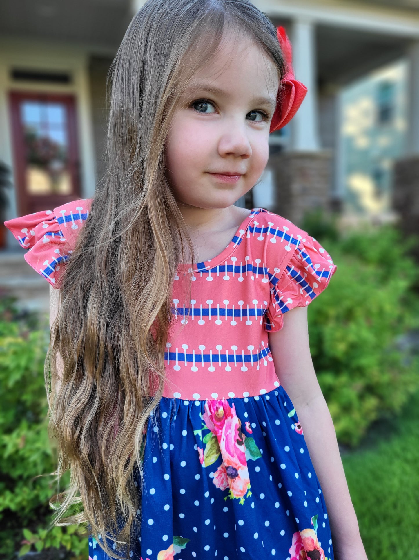 Oopsie Daisy Navy Coral Floral Twirl Dress