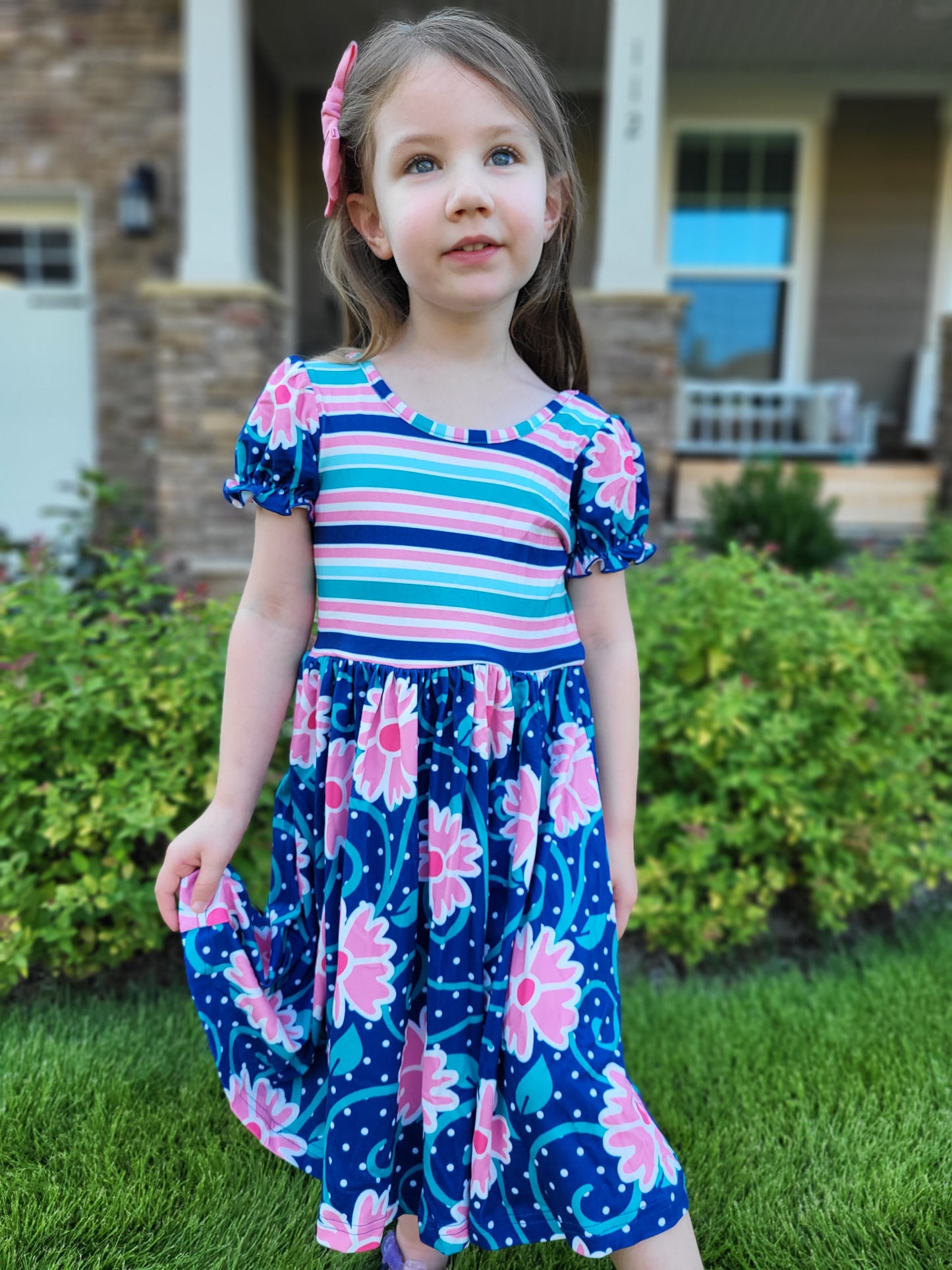 Oopsie Daisy Navy Pink Twirl Dress