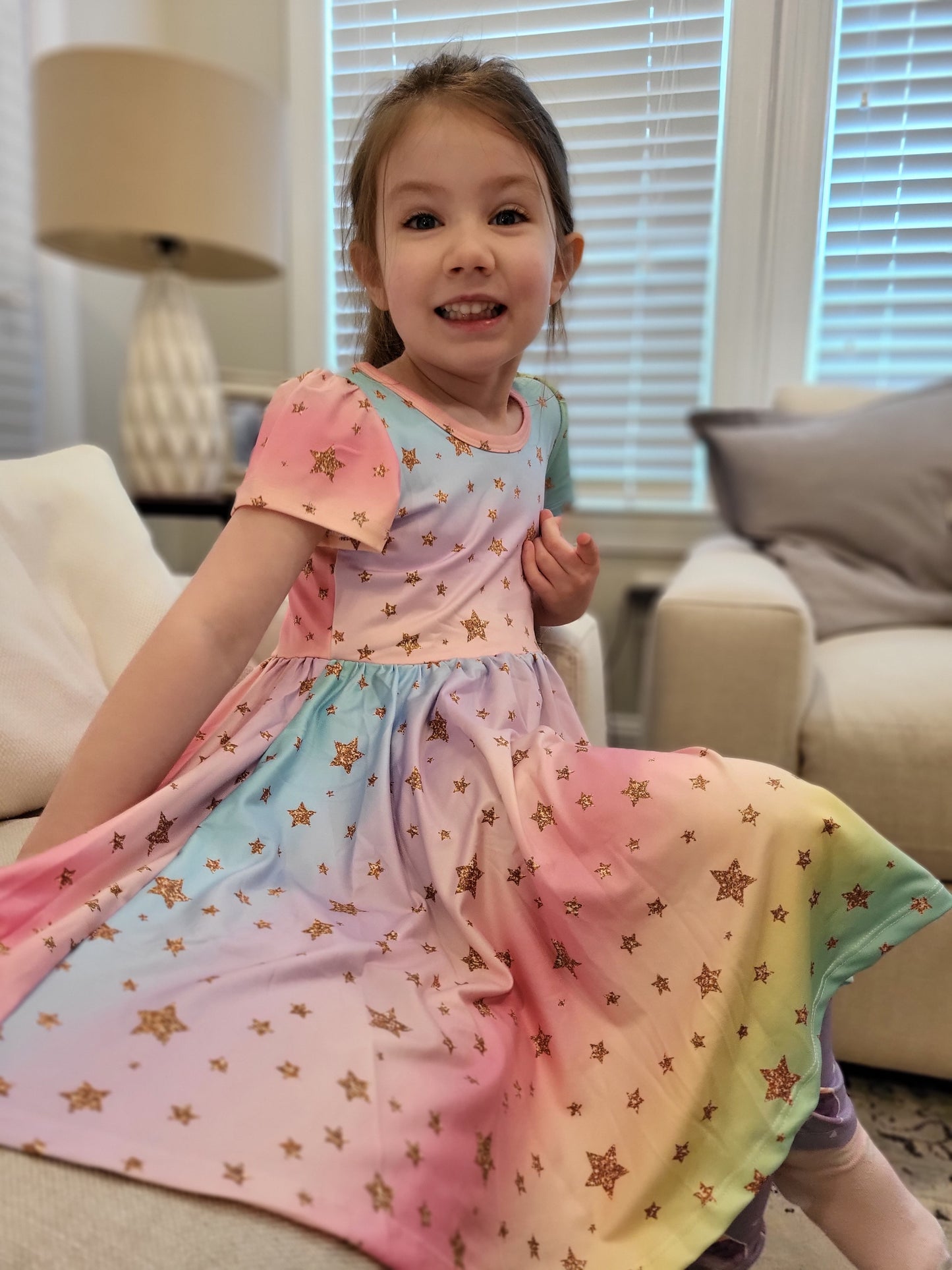 Charlie's Project Rainbow Glitter Short-Sleeve Hugs Twirl Dress