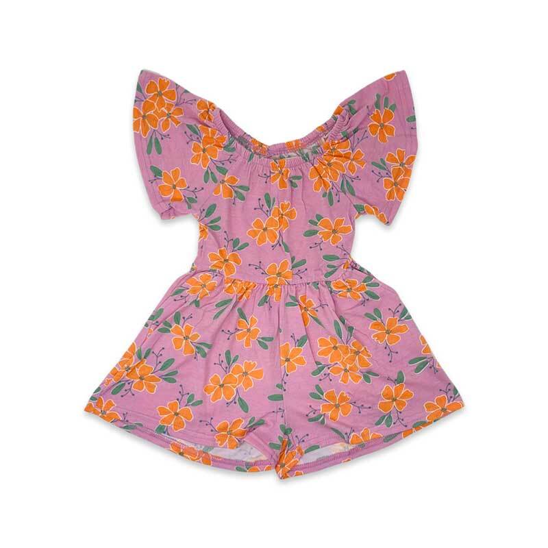 DotDotSmile Orange and Purple Floral Romper