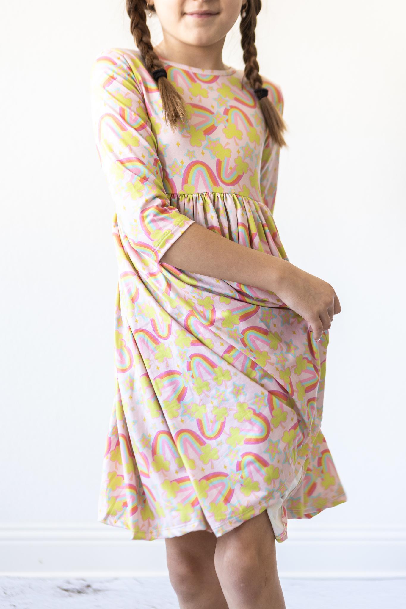 Mila & Rose Happy Go Lucky 3/4 Sleeve Pocket Twirl Dress