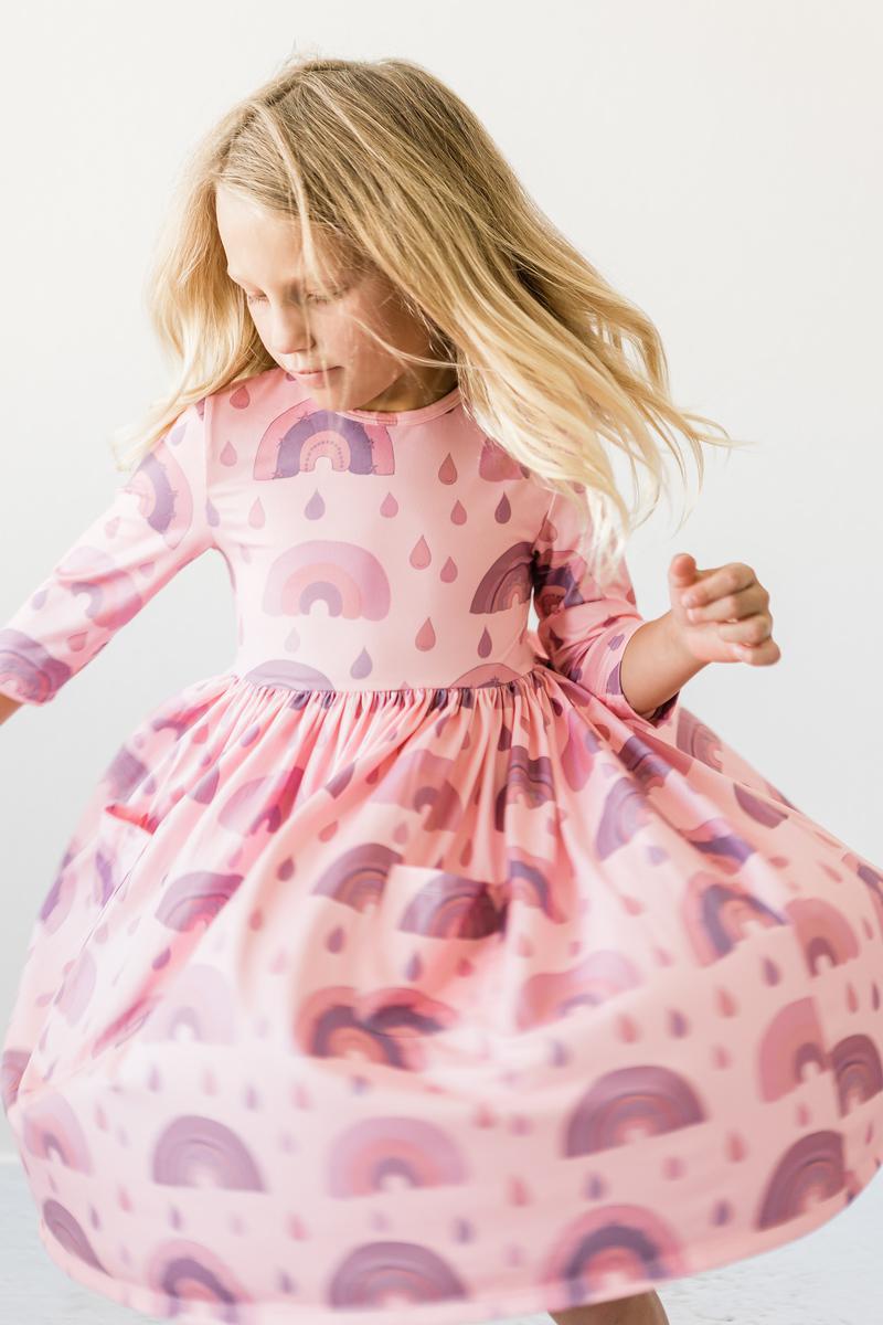 Mila & Rose Chasing Rainbows 3/4 Sleeve Pocket Twirl Dress