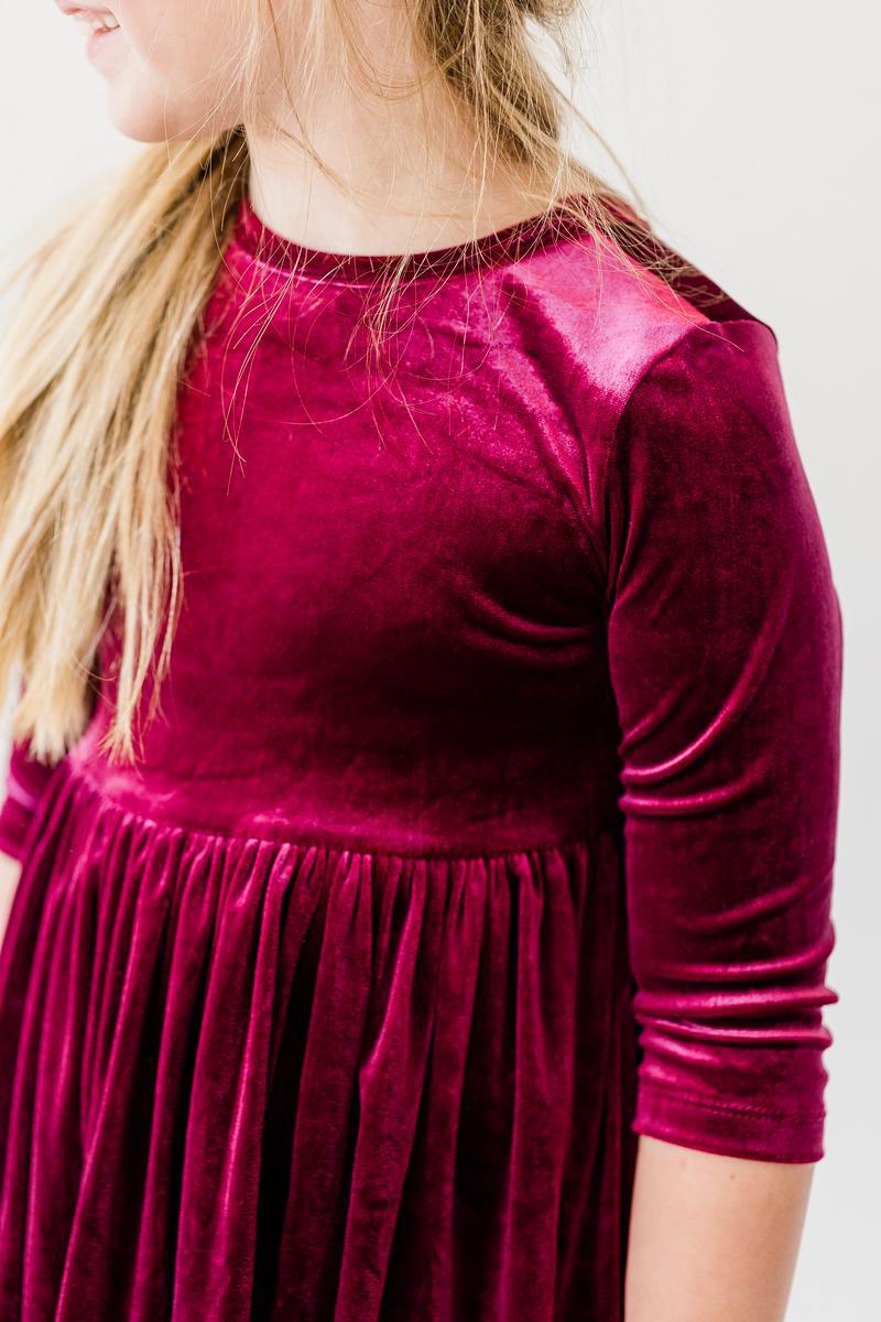Mila & Rose Cranberry Velvet 3/4 Sleeve Twirl Dress