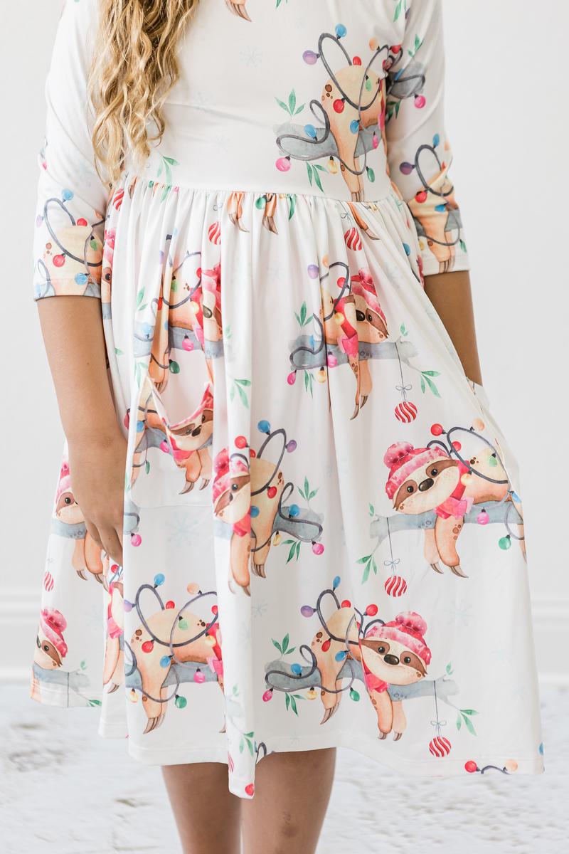 Mila & Rose Up to Snow Good 3/4 Sleeve Pocket Twirl Dress