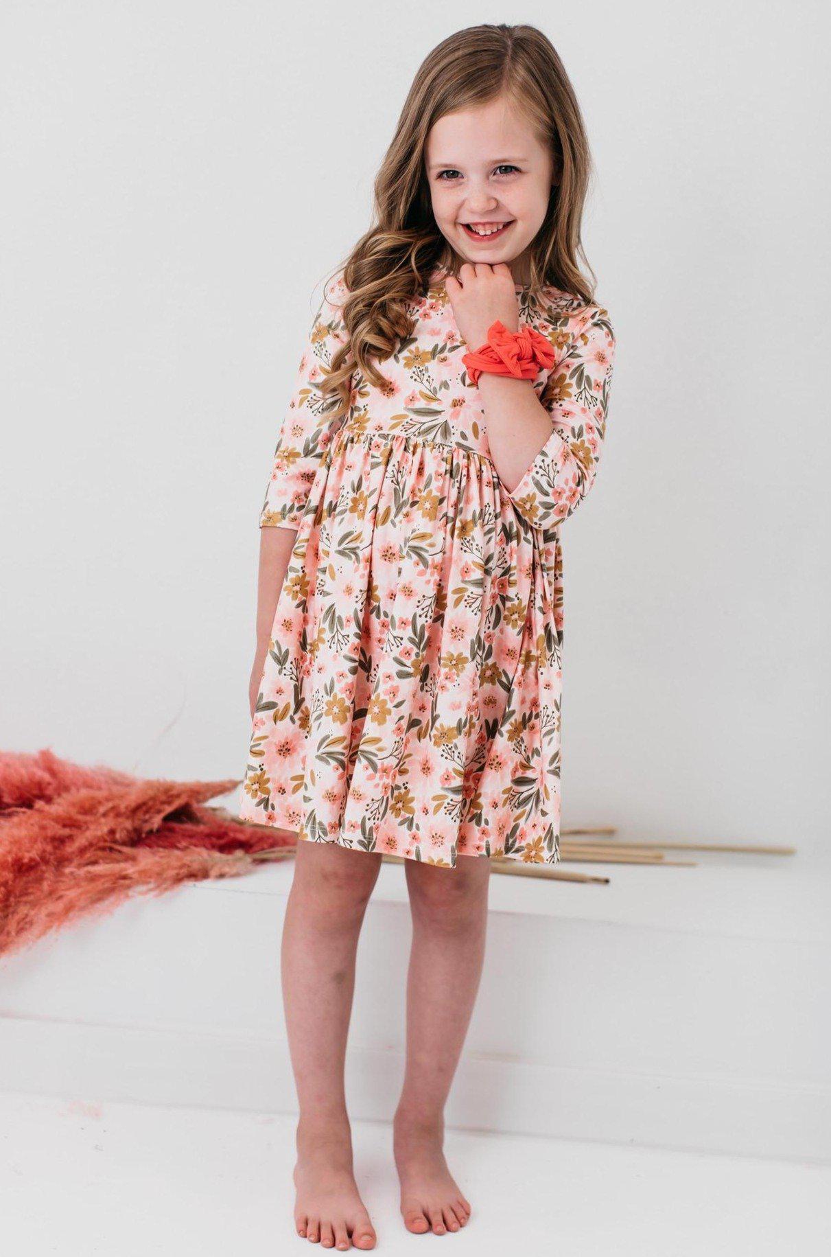 Mila & Rose Pretty Peachy 3/4 Sleeve Twirl Dress