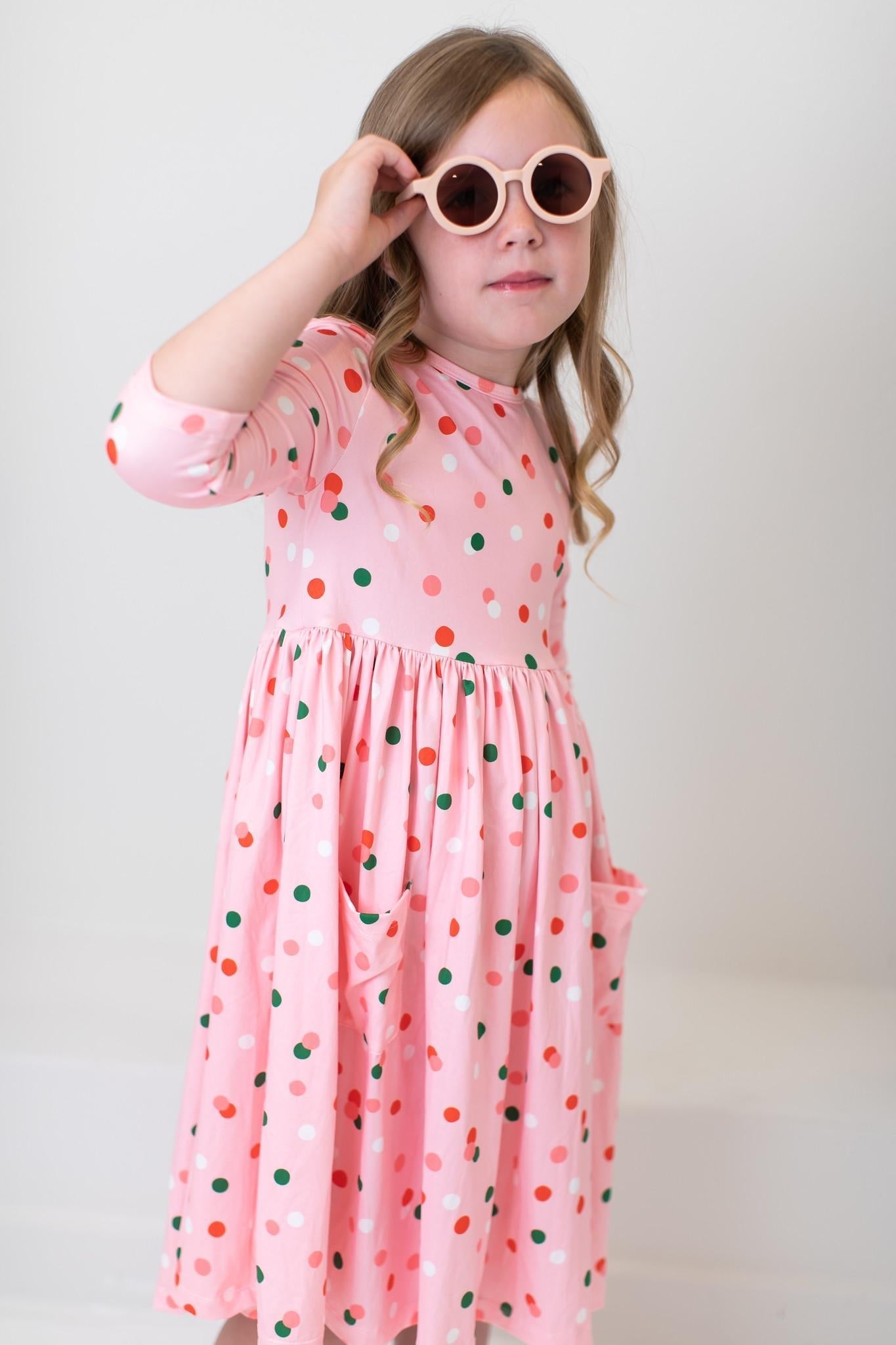 Mila & Rose Dots of Color 3/4 Sleeve Pocket Twirl Dress