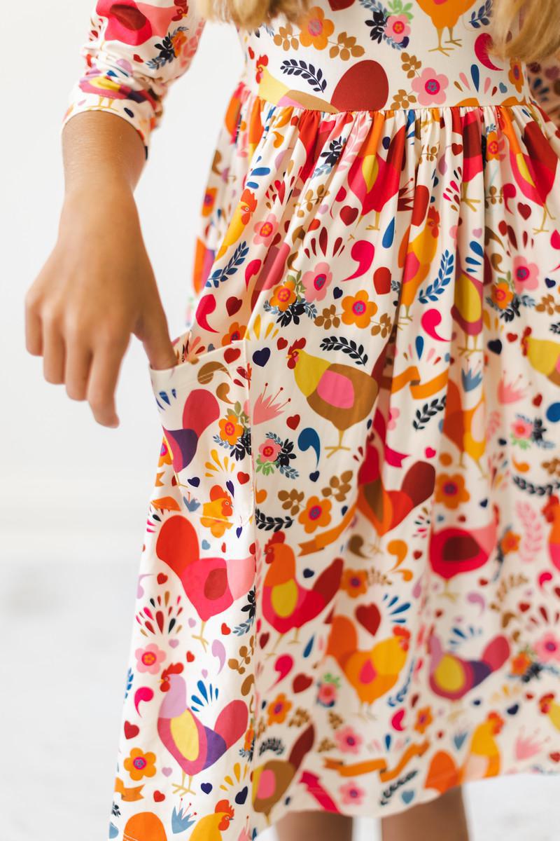 Mila & Rose Little Red Hen 3/4 Sleeve Pocket Twirl Dress