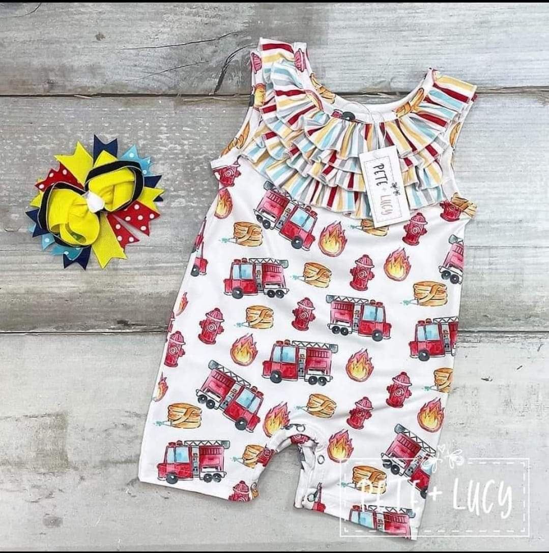 Pete + Lucy Firefighter Friends Girl's Infant Romper