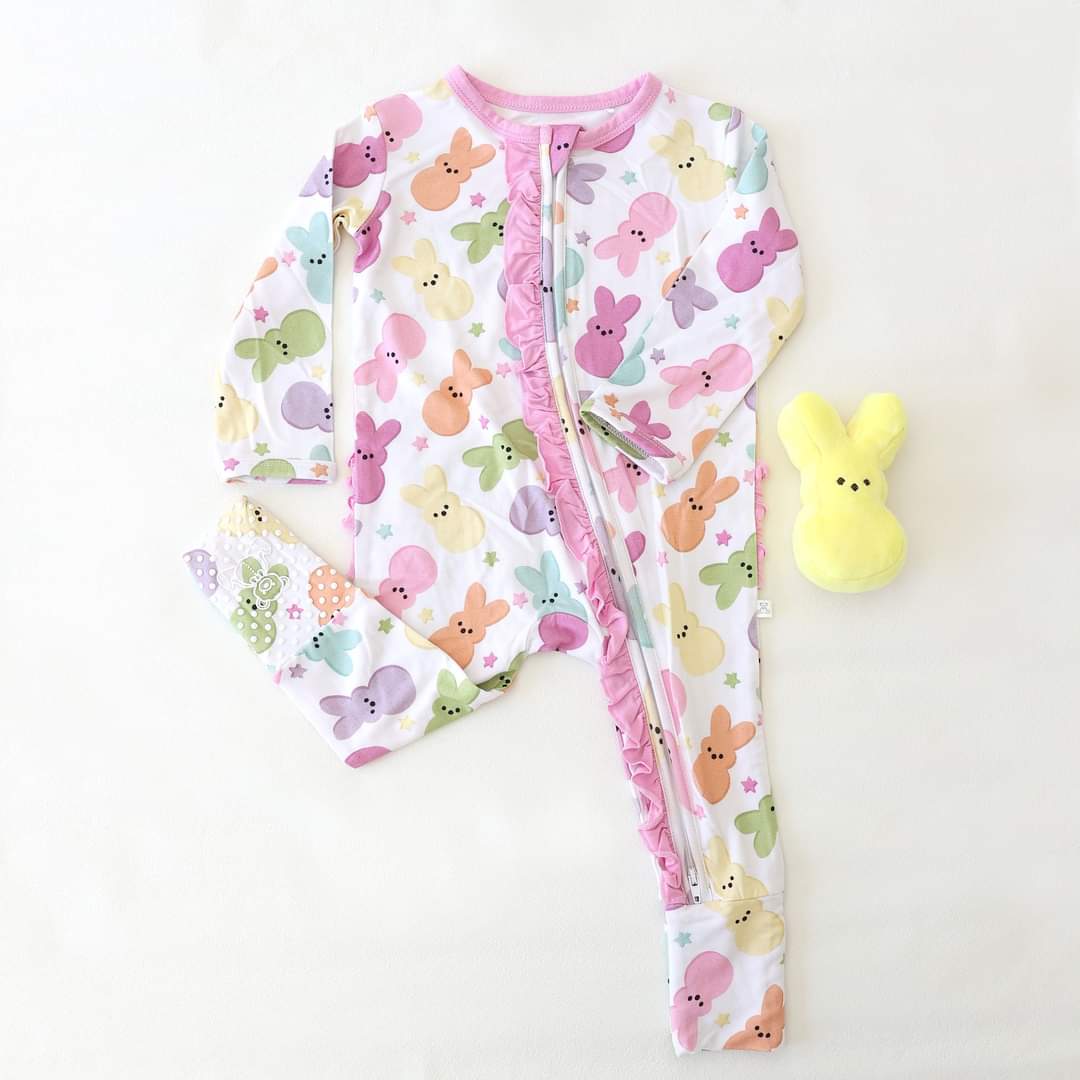 Little Snuggles Pastel Peeps Bamboo Ruffled Zippy Baby Romper