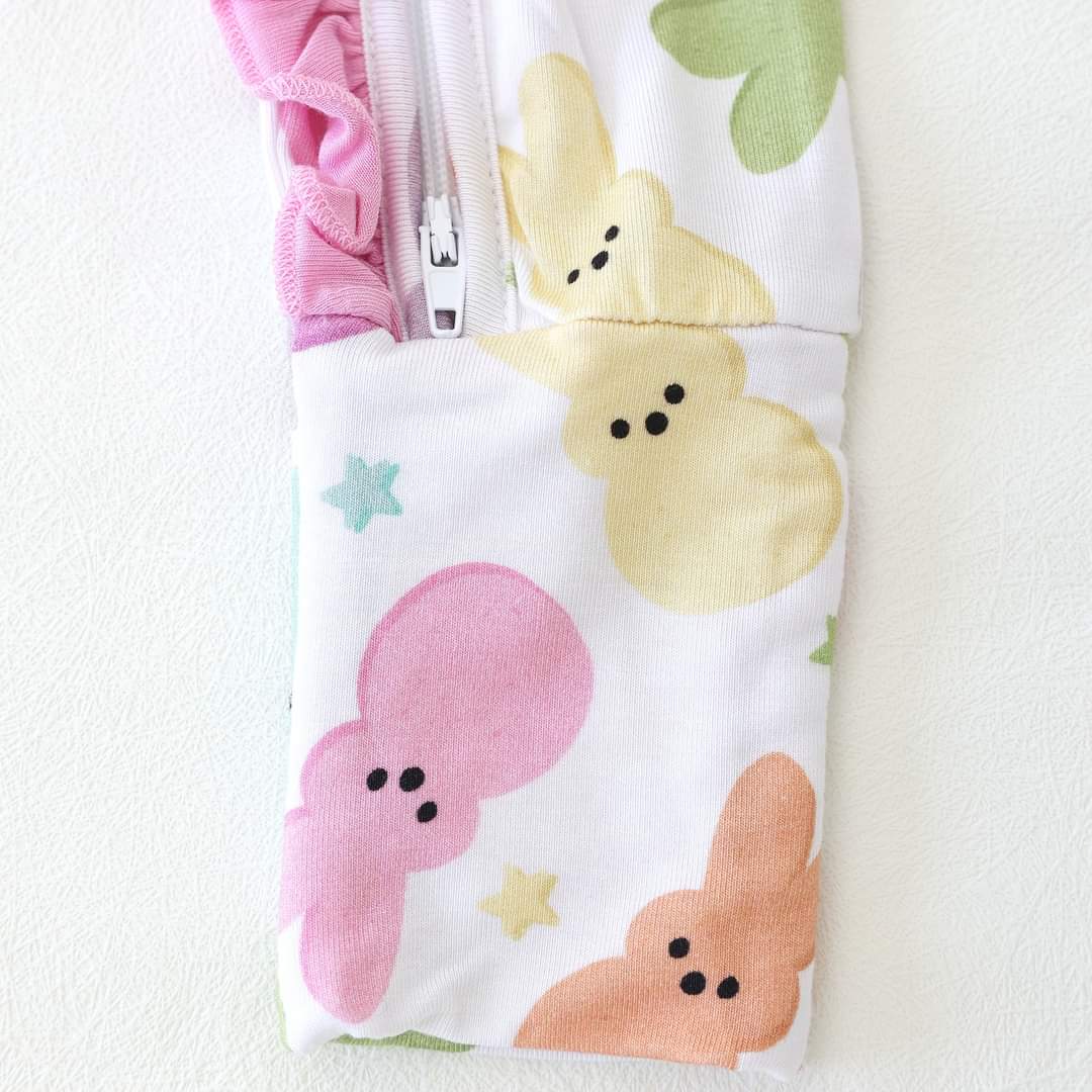 Little Snuggles Pastel Peeps Bamboo Ruffled Zippy Baby Romper