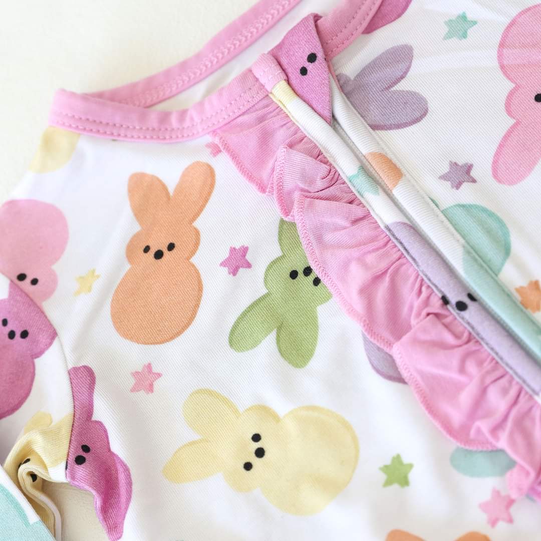 Little Snuggles Pastel Peeps Bamboo Ruffled Zippy Baby Romper