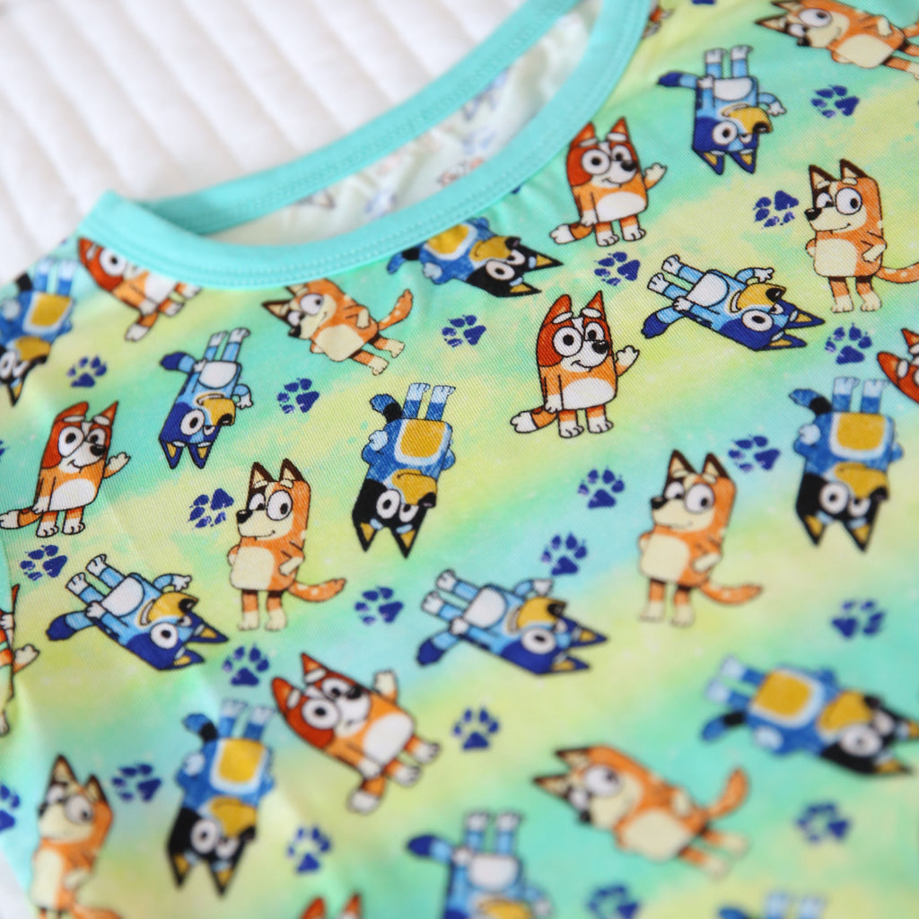 Little Snuggles Blue Prints Short-Sleeve Pajamas