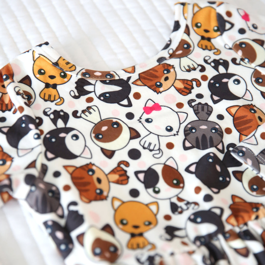 Charlie's Project Cartoon Kitties Cloud Soft Long-Sleeve Twirl Dress