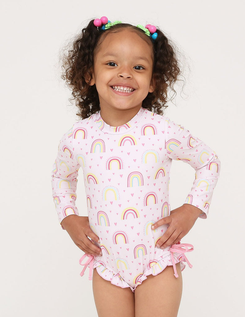 Charlie's Project Love Pink Rainbows Rash Guard One-piece Swimsuit