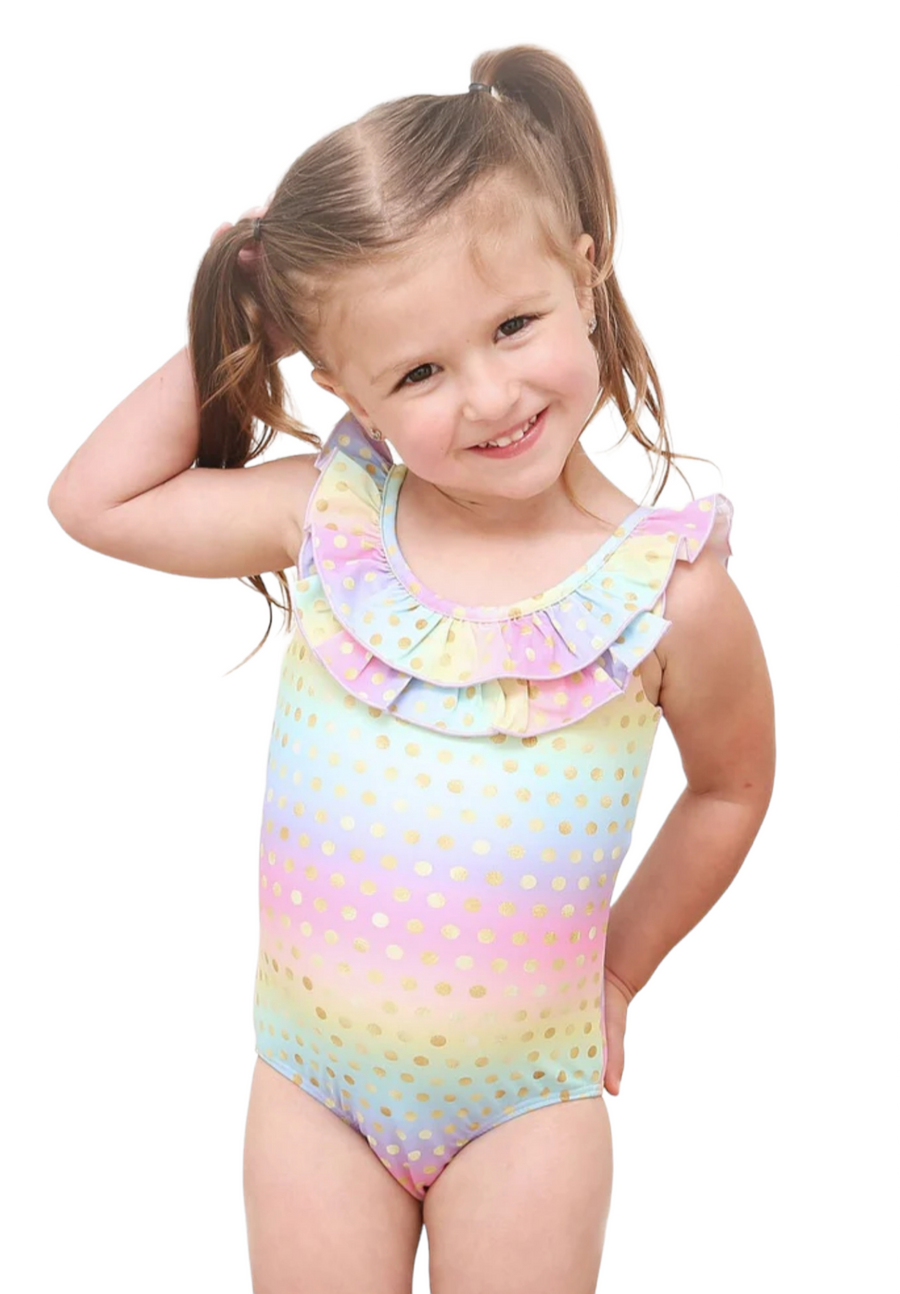 Charlie's Project Rainbow Bright Ruffle Top One-piece Swimsuit
