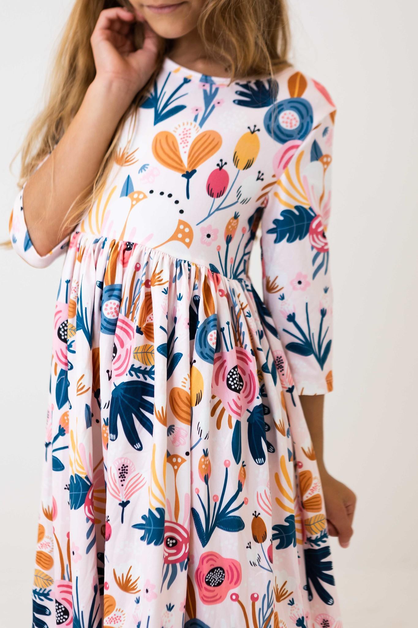 Mila & Rose Blush Peony 3/4 Sleeve Twirl Dress