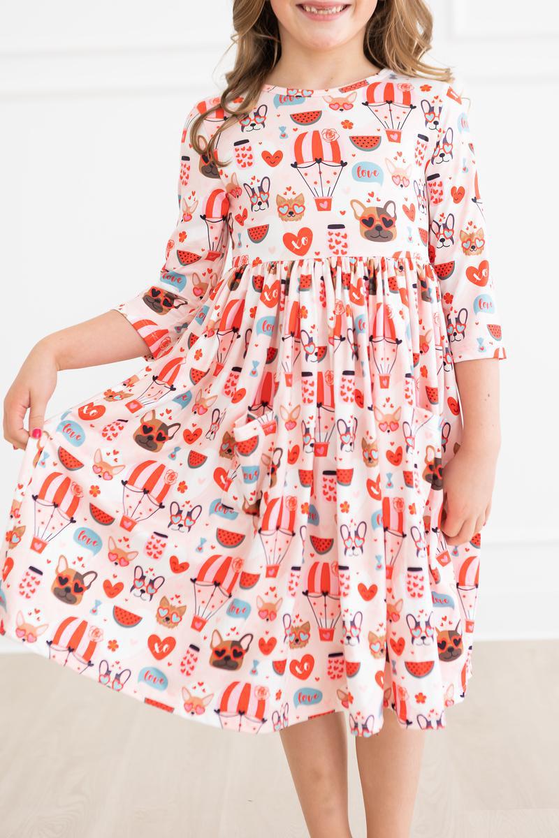 Mila & Rose Puppy Love 3/4 Sleeve Pocket Twirl Dress