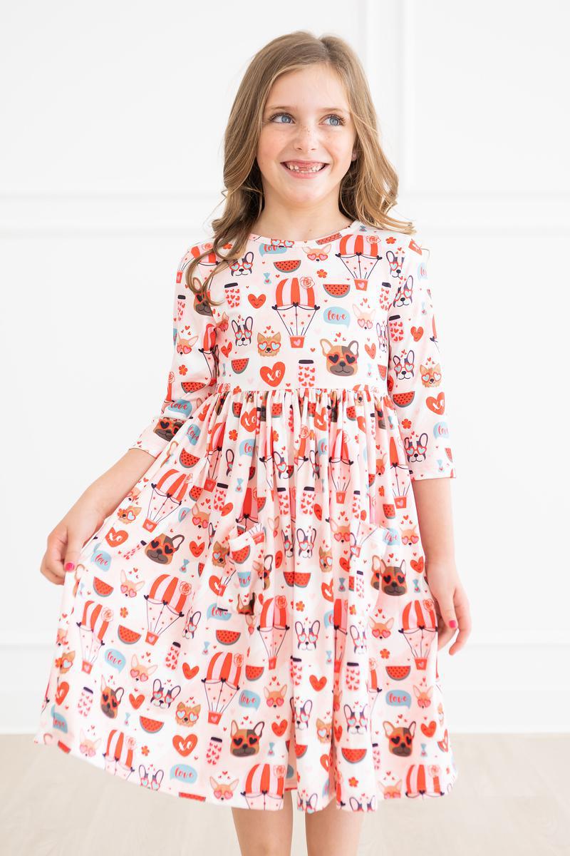 Mila & Rose Puppy Love 3/4 Sleeve Pocket Twirl Dress