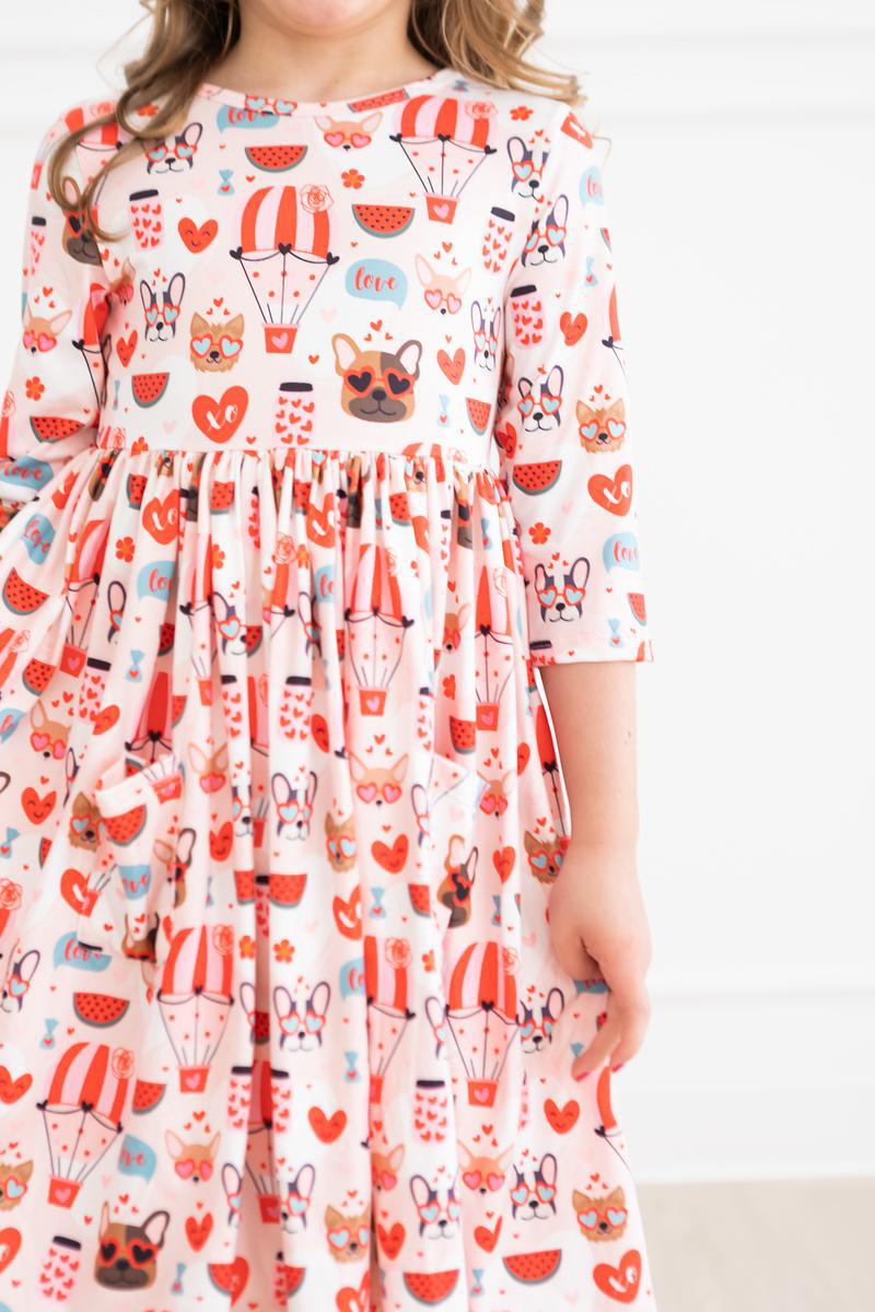 Mila & Rose Puppy Love 3/4 Sleeve Pocket Twirl Dress