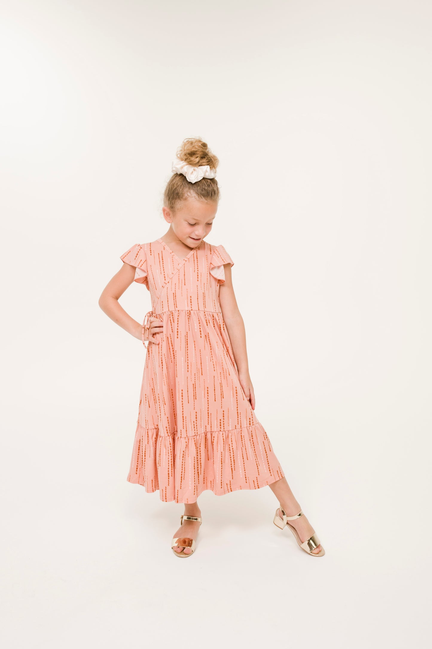 DotDotSmile Peachy Pink Dotted Stripes Wrap Dress