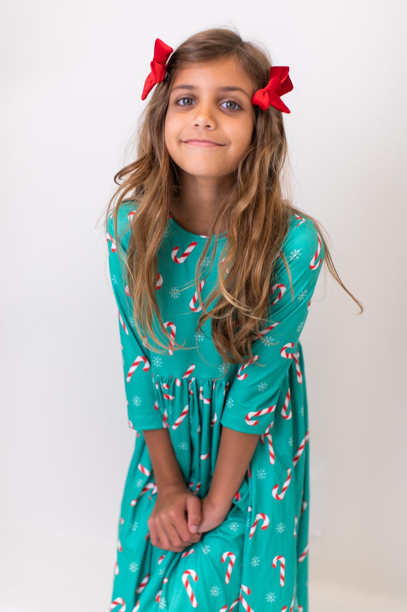 Mila & Rose Christmas Candy 3/4 Sleeve Pocket Twirl Dress