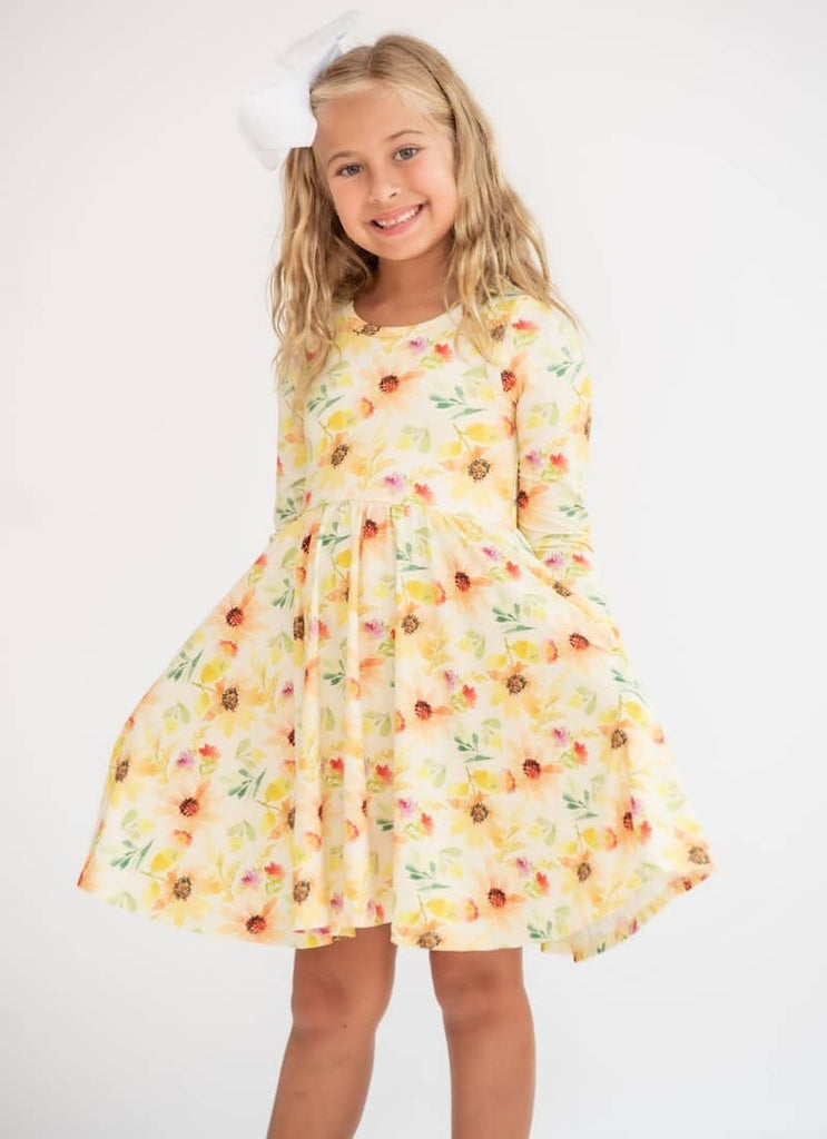 Charlie's Project Sunny Sunflower Long-Sleeve Hugs Twirl Dress