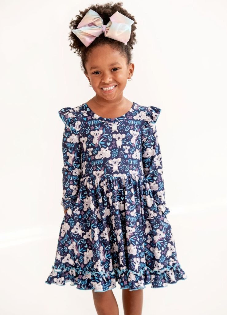 Charlie's Project Koala Cuties Long-Sleeve Ruffle Twirl Dress