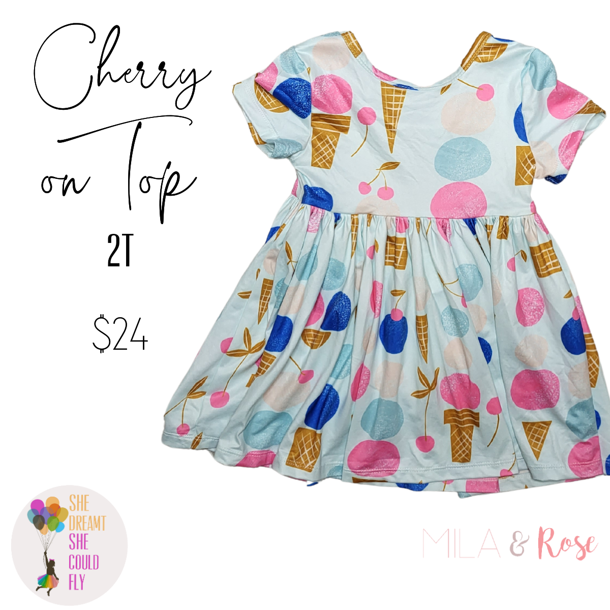 Mila & Rose Cherry on Top Short Sleeve Twirl Dress