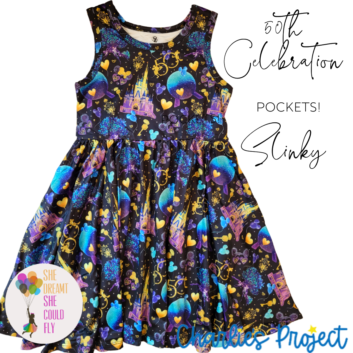 Charlie's Project 50th Celebration Sleeveless Hugs Twirl Dress