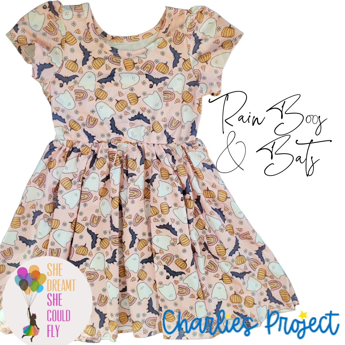Charlie's Project RainBoos & Bats Short-Sleeve Hugs Twirl Dress