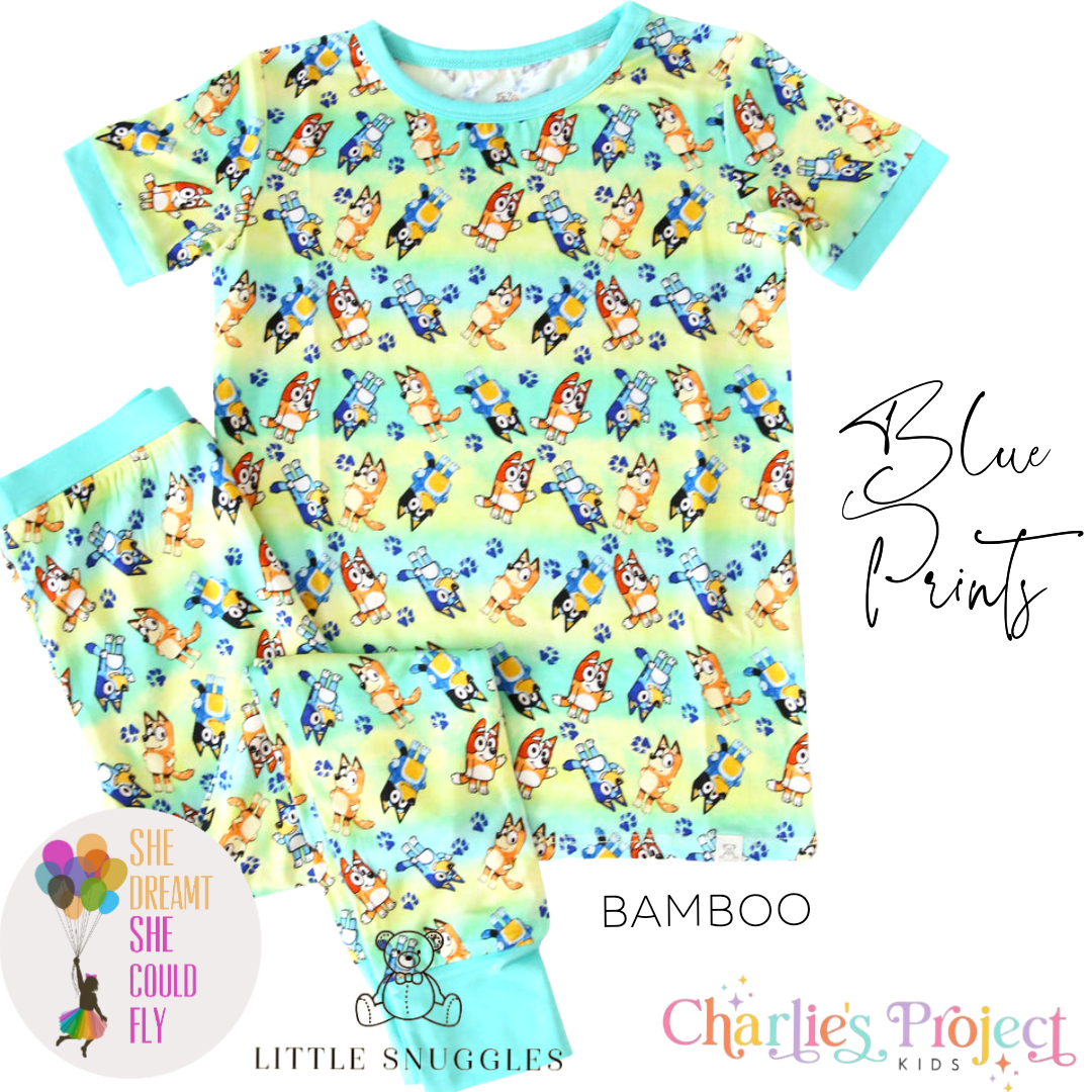 Little Snuggles Blue Prints Short-Sleeve Pajamas