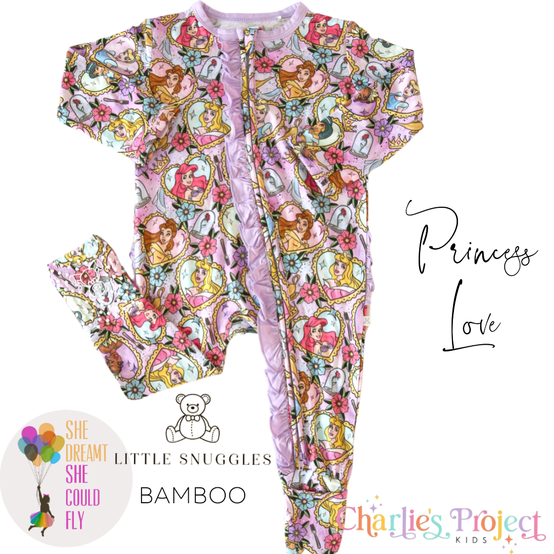 Little Snuggles Princess Love Bamboo Ruffled Zippy Baby Romper