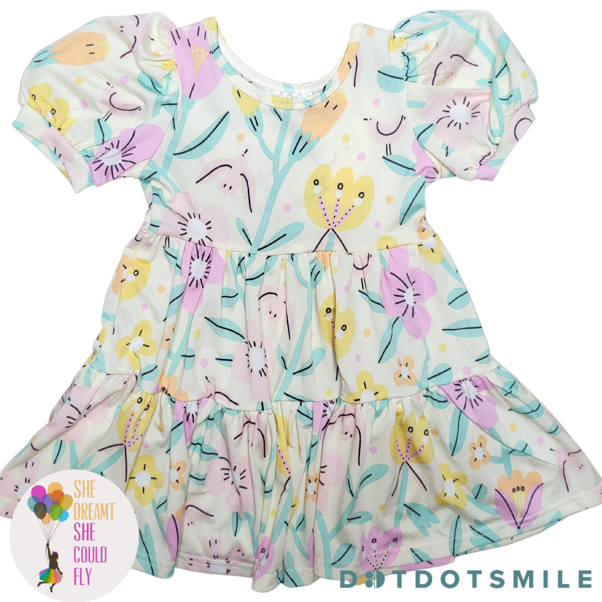 DotDotSmile Lemon Ice Spring Floral Tier Dress